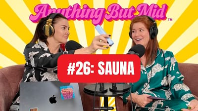 Amy Edwards and Whitney Stropp of Anything But Mid discussing sauna benefits for midlife women